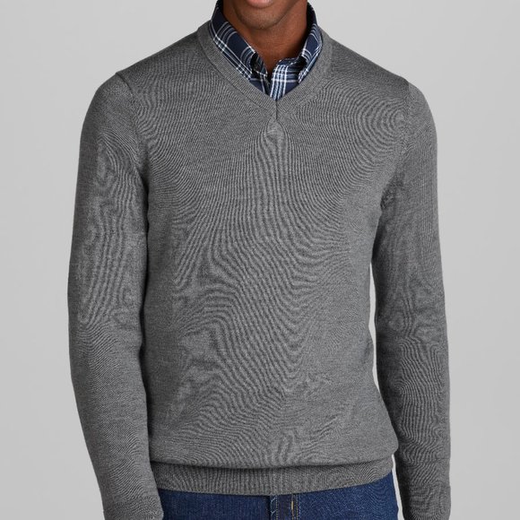 Jos. A. Bank Men's V-Neck Sweater Size 3X NWT Gray 100% Merino Wool Pullover - Picture 1 of 6